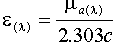 epsilon=mu/(2.303 x c)